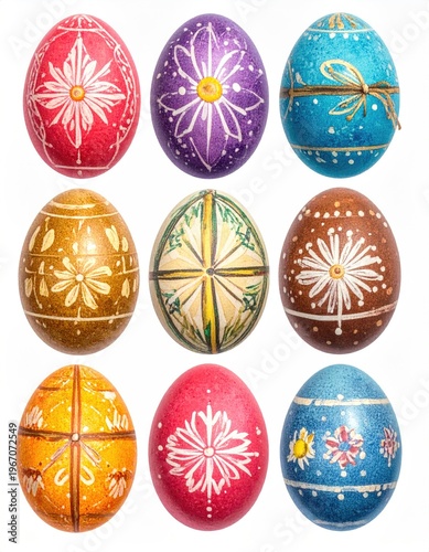 Easter eggs isolated on a white background. Handmade colorful Easter eggs 