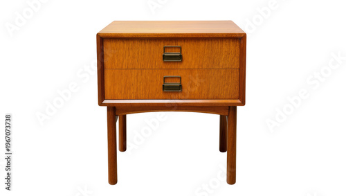 Tableau sur toile Mid-century modern teak nightstand with two drawers and brass handles, isolated