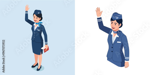 Friendly Flight Attendant Welcoming Passengers: An illustration captures the inviting demeanor of a flight attendant, smartly attired.