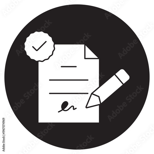 Contract Icon, Legal Agreement Illustration, Business Contract Icon, Signed Document Graphic, Terms and Conditions Design, vector