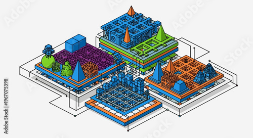 Abstract 3D Isometric Cityscape Model Design.