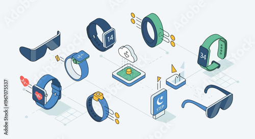 Collection of Wearable Technology Devices and Accessories.