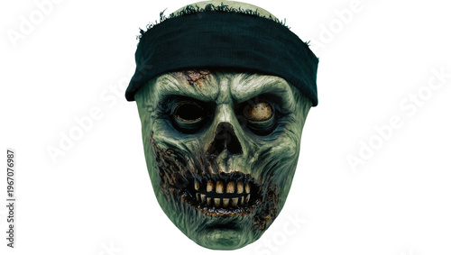 Fotografía Gruesome zombie mask with tattered black bandana, isolated on transparent backgr