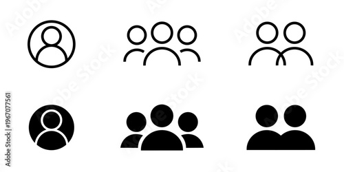 User and Group Icon Set. Members Icon Vector Design for Team, Community, and Group Representation. User Group and Community Management Icons. A neatly arranged display of user profile icons and groups
