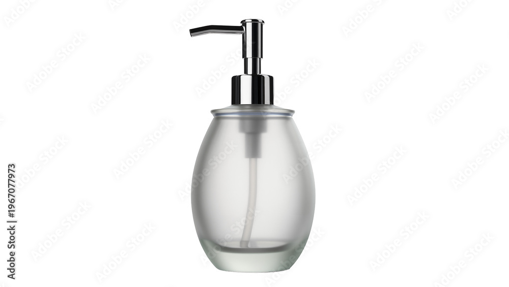 Fototapeta premium Frosted glass soap dispenser with chrome pump, isolated on transparent background