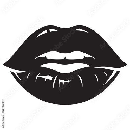 Black and White Graphic of Open Lips with Visible Teeth