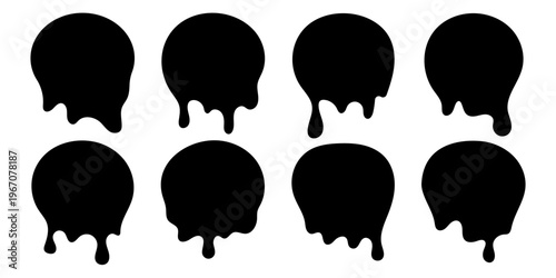 Set of various dripping and melting liquid round shapes