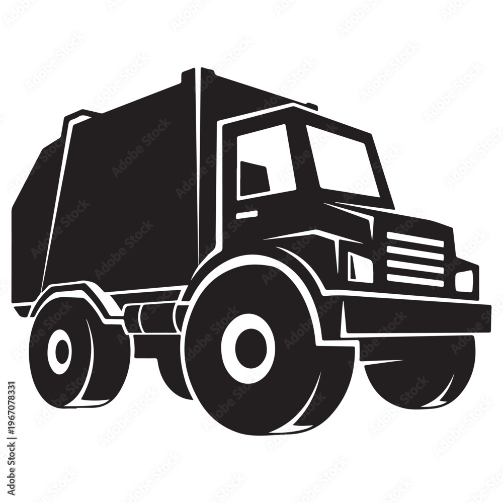 Fototapeta premium Bold Black and White Illustration of a Waste Management Truck