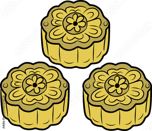 Mooncake Design. Mooncake Food Illustration. Traditional Chinese Pastry.