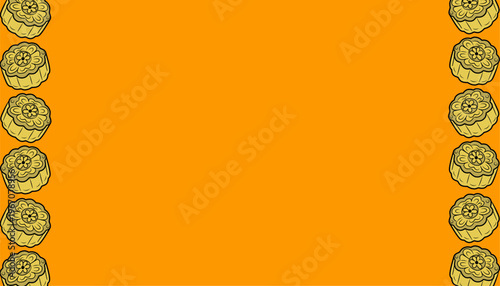 Mooncake Pattern Design. Mooncake Frame Food Illustration. Traditional Chinese Pastry Motif. Handdrawn Vintage Style. Background For Packaging Textile.