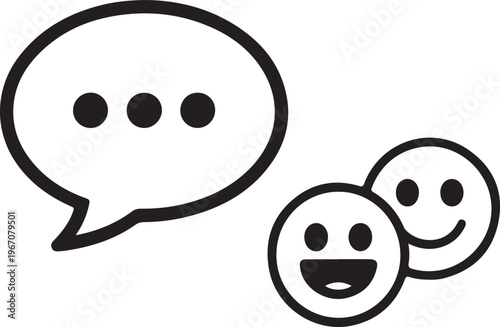 Speech bubble with ellipses and happy face icons symbolizing communication and positive interaction