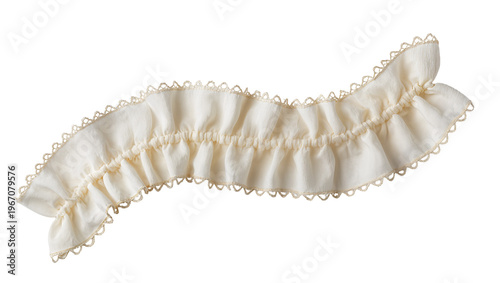 Canvastavla Cream fabric ruffle trim with scalloped edge, isolated on transparent background