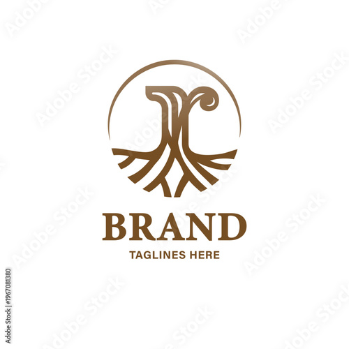 Creative letter R  shaped like tree roots and branches,