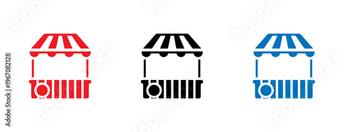 Colorful market stall icon set