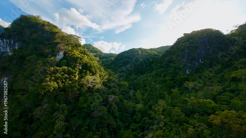 Cuadro en lienzo Tropical rainforest valley between green mountains