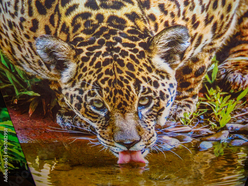Fotografía onça bebendo água