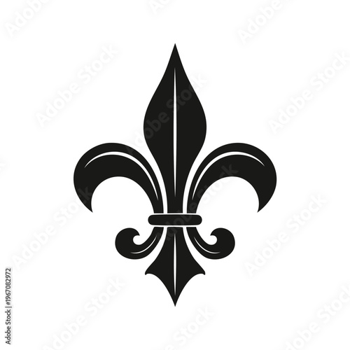 Elegant black fleur de lis symbol isolated on white background