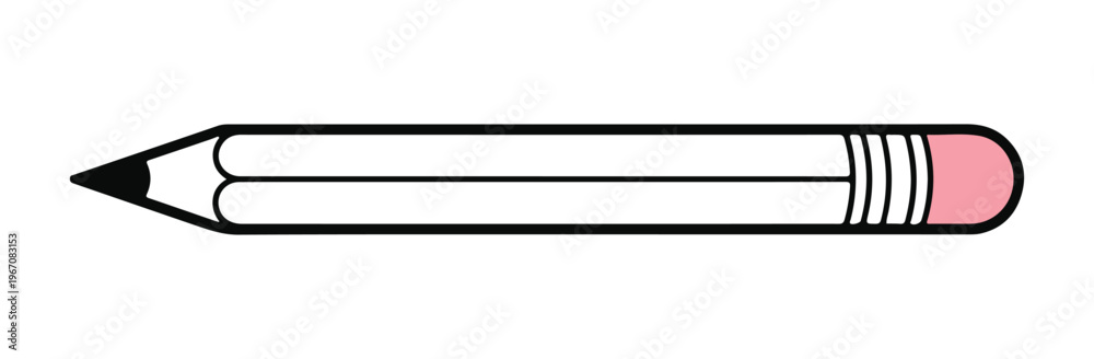 Fototapeta premium Horizontal wooden pencil with pink eraser and black graphite tip isolated on a plain white background vector.