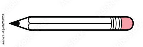 Horizontal wooden pencil with pink eraser and black graphite tip isolated on a plain white background vector.