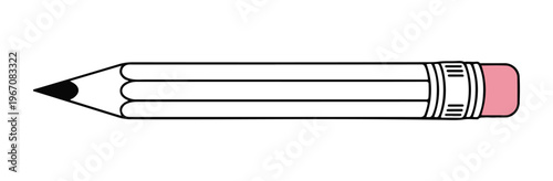 White pencil with pink eraser on white background school supplies writing instrument for drawing and education purposes.