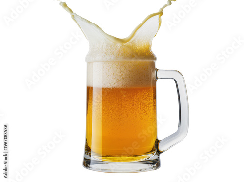 Cuadro en lienzo Refreshing golden beer splashing vigorously from a clear glass mug, creating dyn