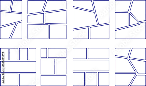 Vertical storyboard layout with a sequence of blank manga frames for action scenes. Professional comic book grid template for magazine covers, portfolio presentations, and story planning.