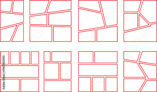 Set of collage grid manga comic book template. Blank page frame for comic book, photo collage, poster, flyer. Collection of anime comic book templates
