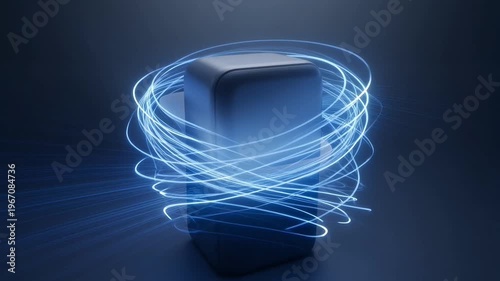 Blocks swirl around a central tunnel on green background creating 3D chaos