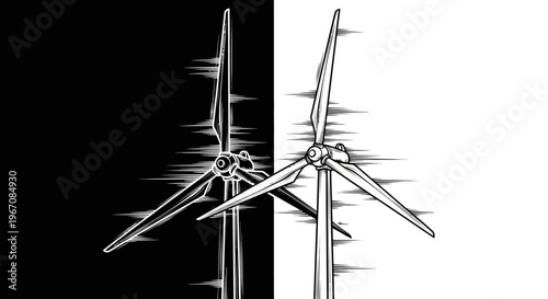 Wind turbines in a split contrasting background.