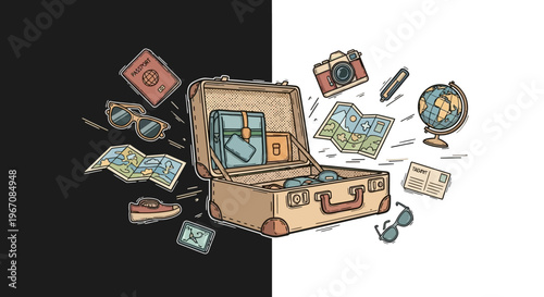 Travel and vacation planning concept with suitcase.