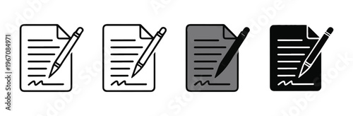 Various document and pen icons, showing different styles for writing and signing paperwork.