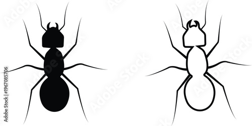 Ant icon set, insect symbol collection and bug silhouette group, ant, insect, pest, worker, colony flat and line style black vector icons isolated for web, app, UI, logo design