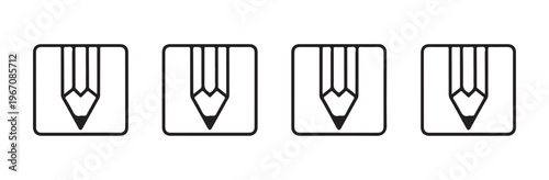 Vector line art pencil icons inside square frames representing editing and drawing tools for digital design.