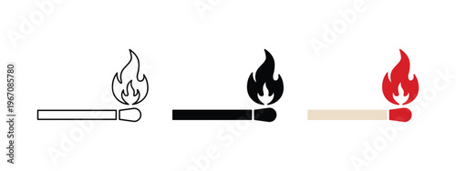 Burning Matchstick Flame Vector Icons Design in Color Variations