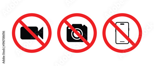 No Camera Phone Recording Vector Icon Set for Restriction Design