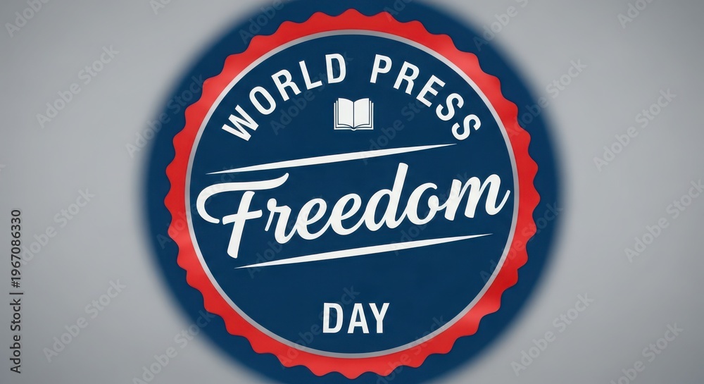 Obraz premium World press freedom day emblem with book and script text