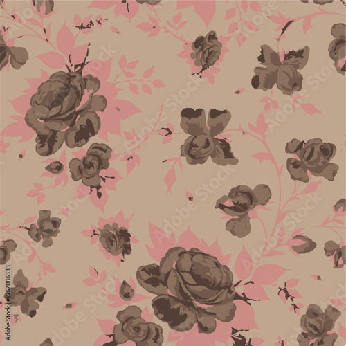Big flowers pattern, upscale floral pattern. graphical textures floral, trendy colors pattern , flowers background with leaves. vector illustration.