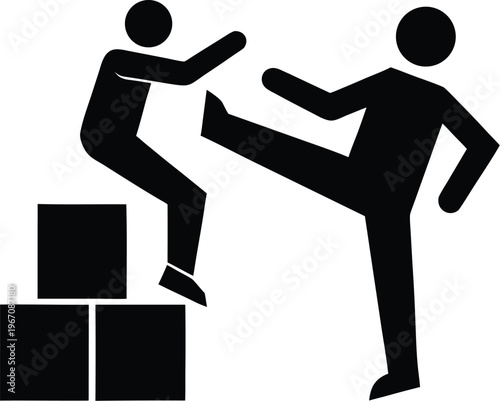 Silhouettes of business men and women running in a race symbolizing competition, success, and teamwork