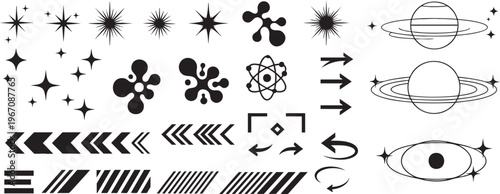 Y2K Retro Futuristic Graphic Shapes and Vector Elements Set