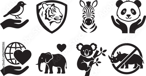 Wildlife Conservation and Animal Protection Icon Set