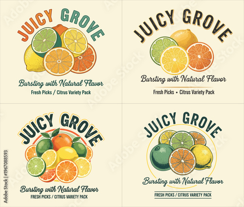 juicy grove bursting with natural flavor fresh picks citrus variety pack organic fruit orchard market design vector illustration artwork