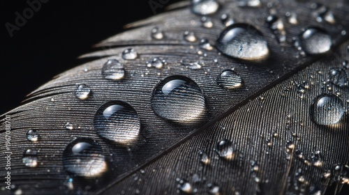 Droplets feather hydrophobic surface extreme closeup water droplets bird plumage natural waterproofing spherical formation surface tension magnifying lens effect detailed texture