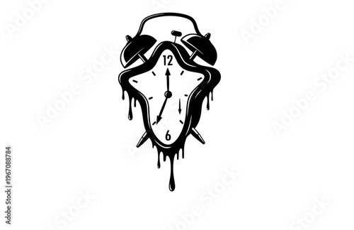 Surreal Star Bell Alarm Clock Silhouette Sticker, Playful Drip Time Logo Vector, Modern Absurdist Pop Culture Illustration