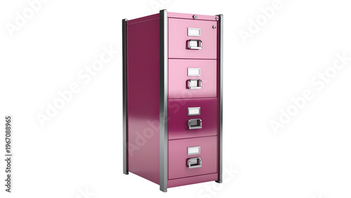 Billede på lærred Vibrant pink four-drawer metal filing cabinet PNG, a modern office storage solut