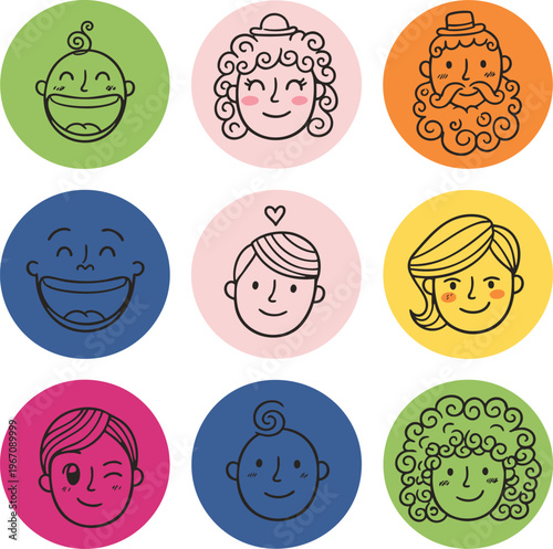 Colorful Hand-Drawn Diverse Avatar Icons Set
