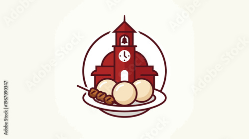 Icon of Indonesian Bakso Dish with Famous Clock Tower