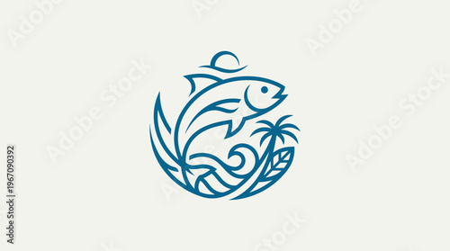 Minimalist Fish and Tropical Island Logo Design