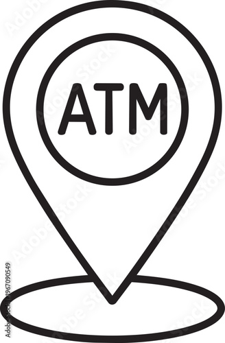 Geolocation map pin marker with atm text inside for finding cash machine linear icon vector illustration