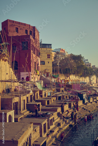 People at Ganges river in Varanasi city, India
