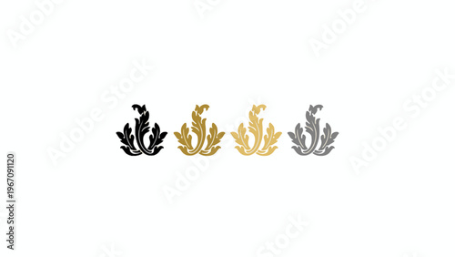 Acanthus Leaf Ornament Set in Metallic Colors on White Background